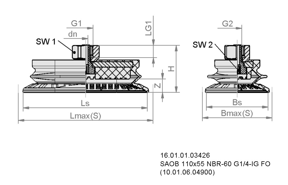 Bellows suction cup (oval): SAOB 60x30 NBR-60 G1/4-IG MOD | Schmalz